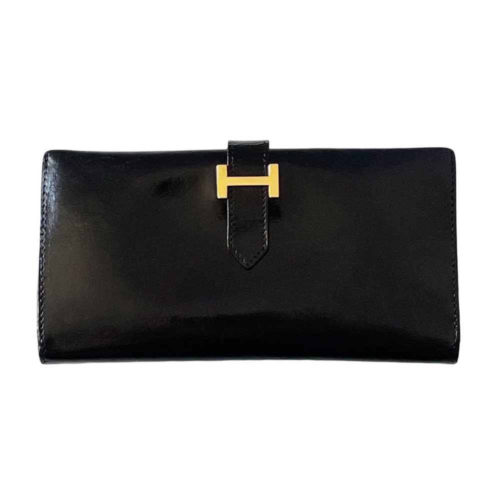 Hermes Bearn vintage wallet gold hardware bicolor black blue box calf leather
